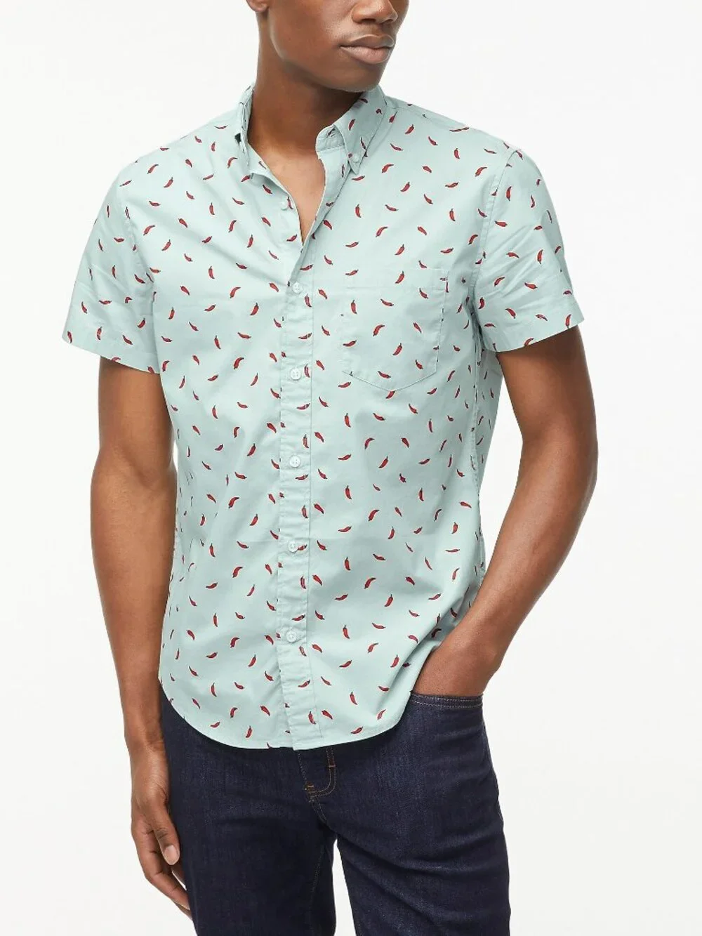 NWT J. Crew Size Large Gray Short Sleeve Slim Hot Chili Pepper Print Shirt NEW